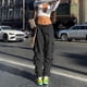 thumbnail image 3 of Gibobby Pantalones tipo cargo estampados de mujer Mujeres ajustable cintura elástica cerdo nariz hebilla pie suelto Hip Hop tejido Casual Cargo pantalones Streetwear(Negro,G), 3 of 5