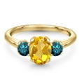 thumbnail image 3 of Gem Stone King 1.84 Ct Oval Yellow Citrine Blue Diamond 18K Yellow Gold Plated Silver Ring, 3 of 6