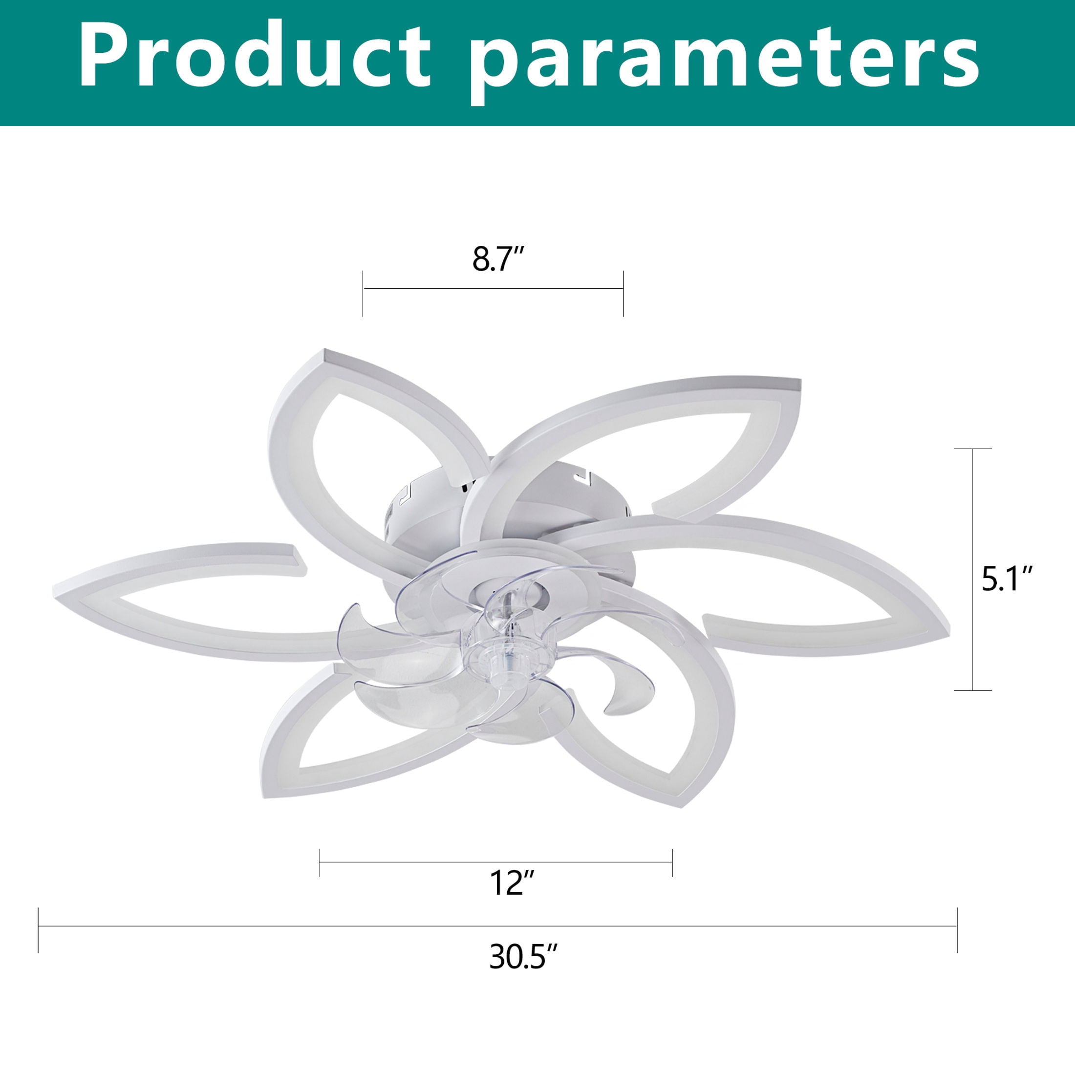 GDF Studio 6-Head Flower Ceiling Fan with LED Lights, Remote & App Control, Low Profile Fandelier for Home Decor, Black
