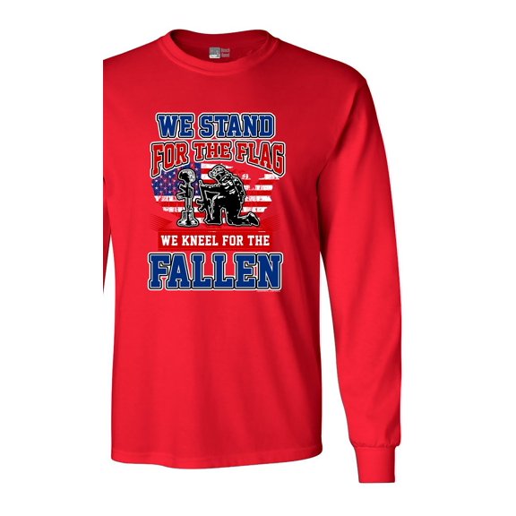Long Sleeve Adult T-Shirt We Stand For Flag And We Kneel For Fallen USA DT