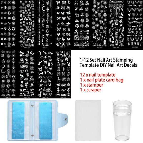 Riwcyla 1-12 Set Nail Stamping Plates Print Nail Art Templates for DIY Nail Decals