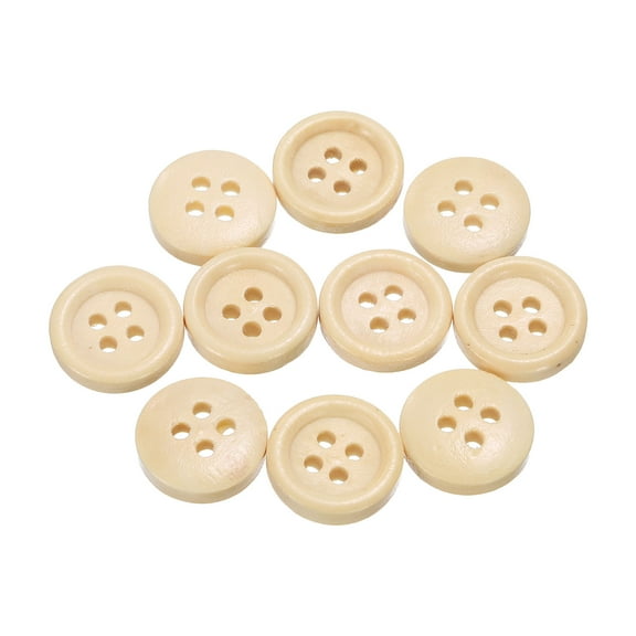 Uxcell 10pcs 20L Wooden Sewing Button 1/2"(12.5mm) 4 Holes Wood Round Craft Replacement Buttons for Clothing DIY Crafts Decoration, Natural Wood