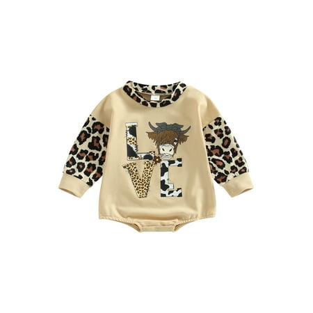 

Seyurigaoka Baby Boys Autumn Casual Romper Tops Long Sleeve O Neck Leopard and Cow Head Print Playsuit for 0-18M Toddler Kids