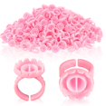 thumbnail image 1 of 300 anillos de pegamento rosa para extensión de pestañas, encantadores anillos redondos para pestañas, soporte desechable para pegamento de pestañas para extensión de pestañas, maquillaje, suministros, 1 of 1