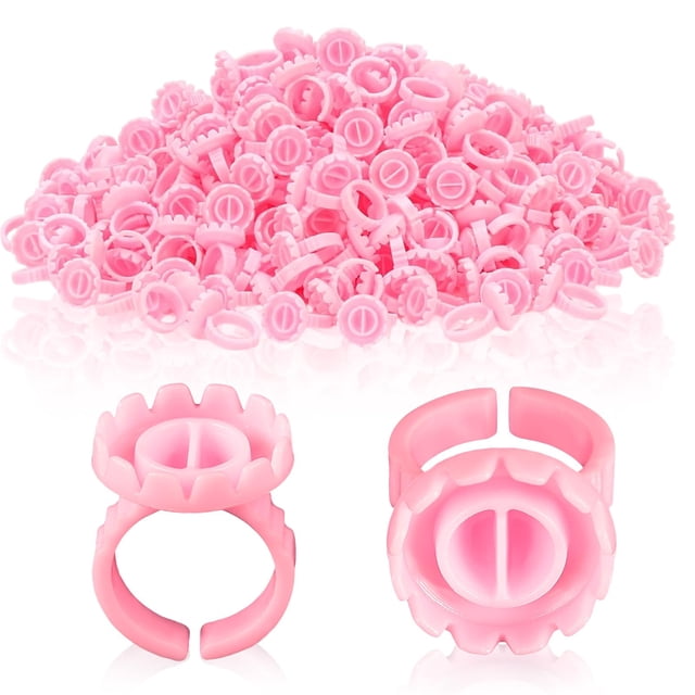 300 anillos de pegamento rosa para extensión de pestañas, encantadores anillos redondos para pestañas, soporte desechable para pegamento de pestañas para extensión de pestañas, maquillaje, suministros