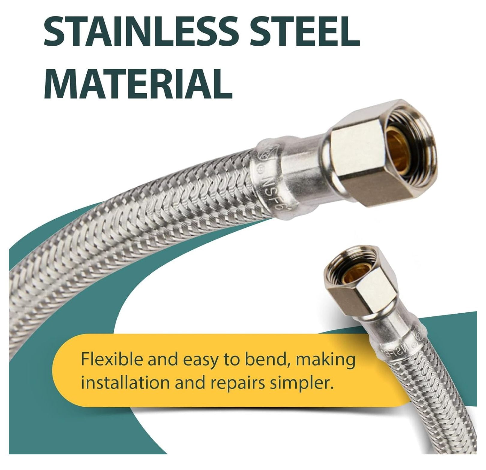 10-PACK 6 FT Stainless Steel Dishwasher Hose with 90 Degree FGH Elbow, 3/8" Comp x 3/4” FHT Water Supply Line