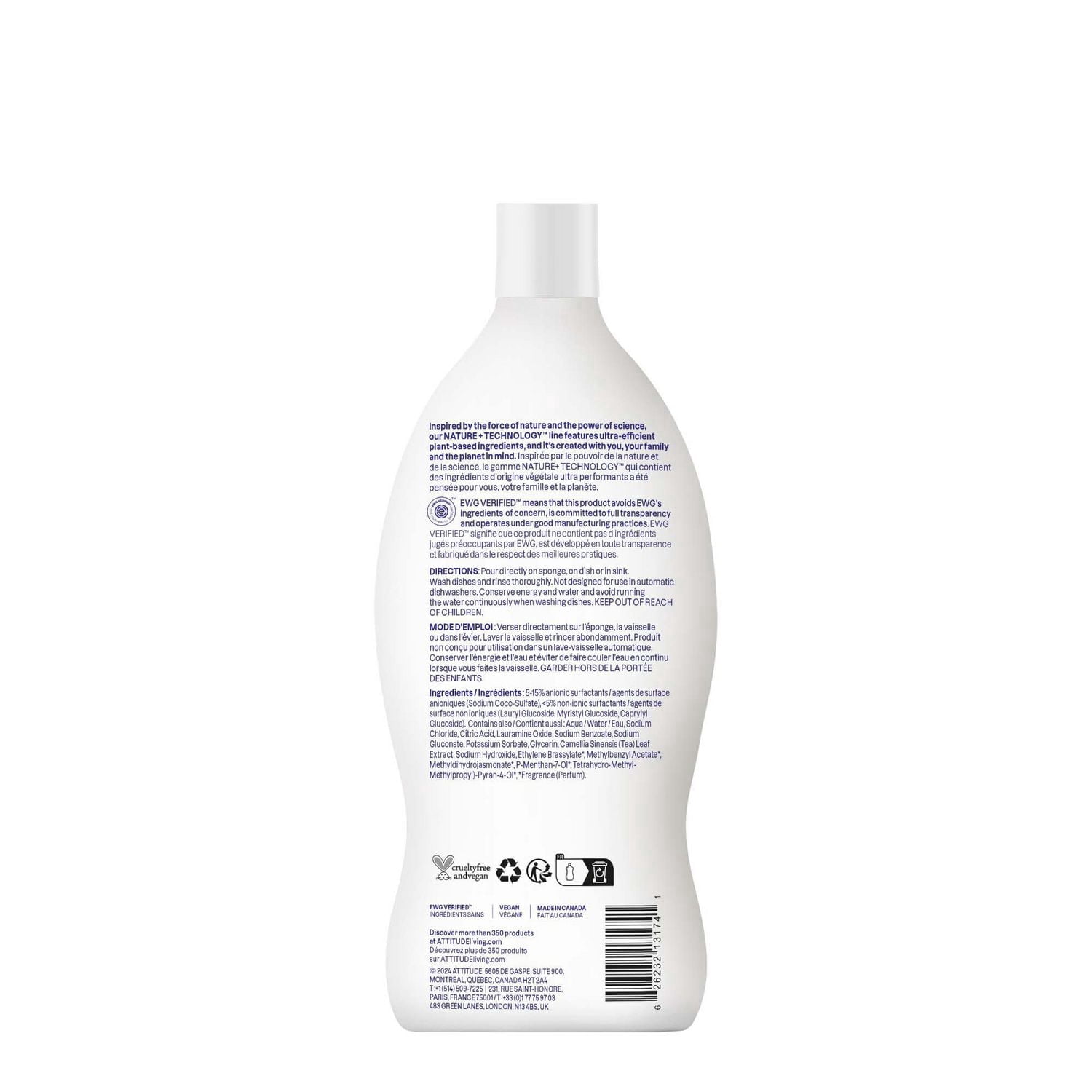 ATTITUDE nature+ technology, Liquide Vaisselle, Pomme Verte & Basilic