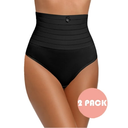 

ANYFIT WEAR 2 Pack Shapewear Thong Panties for Women High Waist Tummy Control Body Shaper Seamless Slimmer Underwear Black M