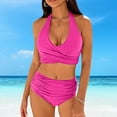 thumbnail image 2 of Bigersell High Waisted Swimsuits Clearance - Women Ruched 2 Piece Bathing Suit - Trendy Front Wrap Cute Halter Swimsuits Tie Back Bikini Sets Vacation Swimwear Pinky M, 2 of 6
