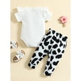 thumbnail image 3 of Gureui Kids Baby Girls Summer Outfit Sets White Short Sleeve Ruffle Romper + Cow Print Pants with Bowknot Decor 2Pcs Clothes Set, 3 of 9