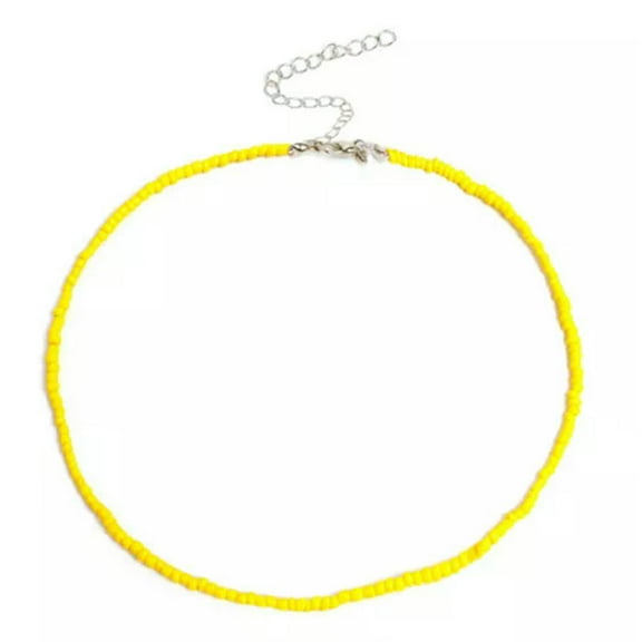 GKNET Bohemian Handmade Rainbow Beads Choker Necklace Candy Color Bead Women Jewel-Yellow