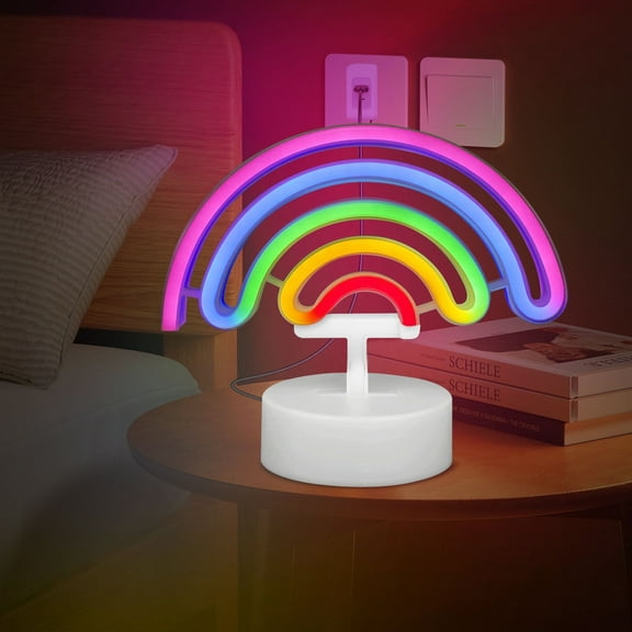 Colorful Rainbow Neon Light,LED neon shape night light， USB Battery Operated Table Night Light for Kids Room Christmas Party Decor