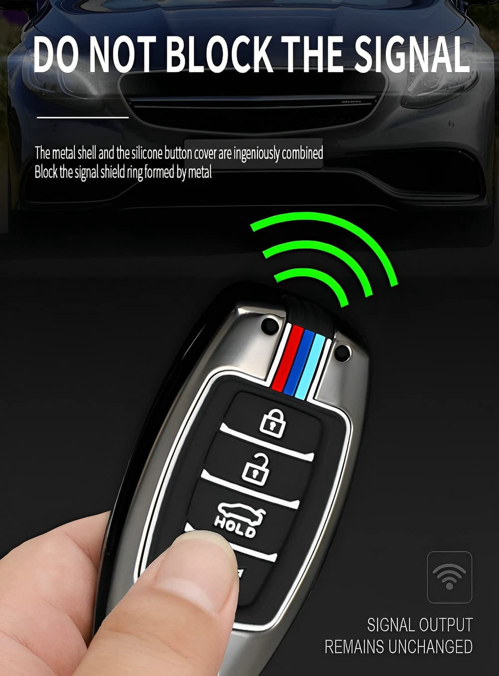 for Hyundai Key Fob Cover Case Metal Shell Smart Key Holder protector Compatible for Kona Palisade Santa Fe Elantra GT Accent Veloster 4 Button