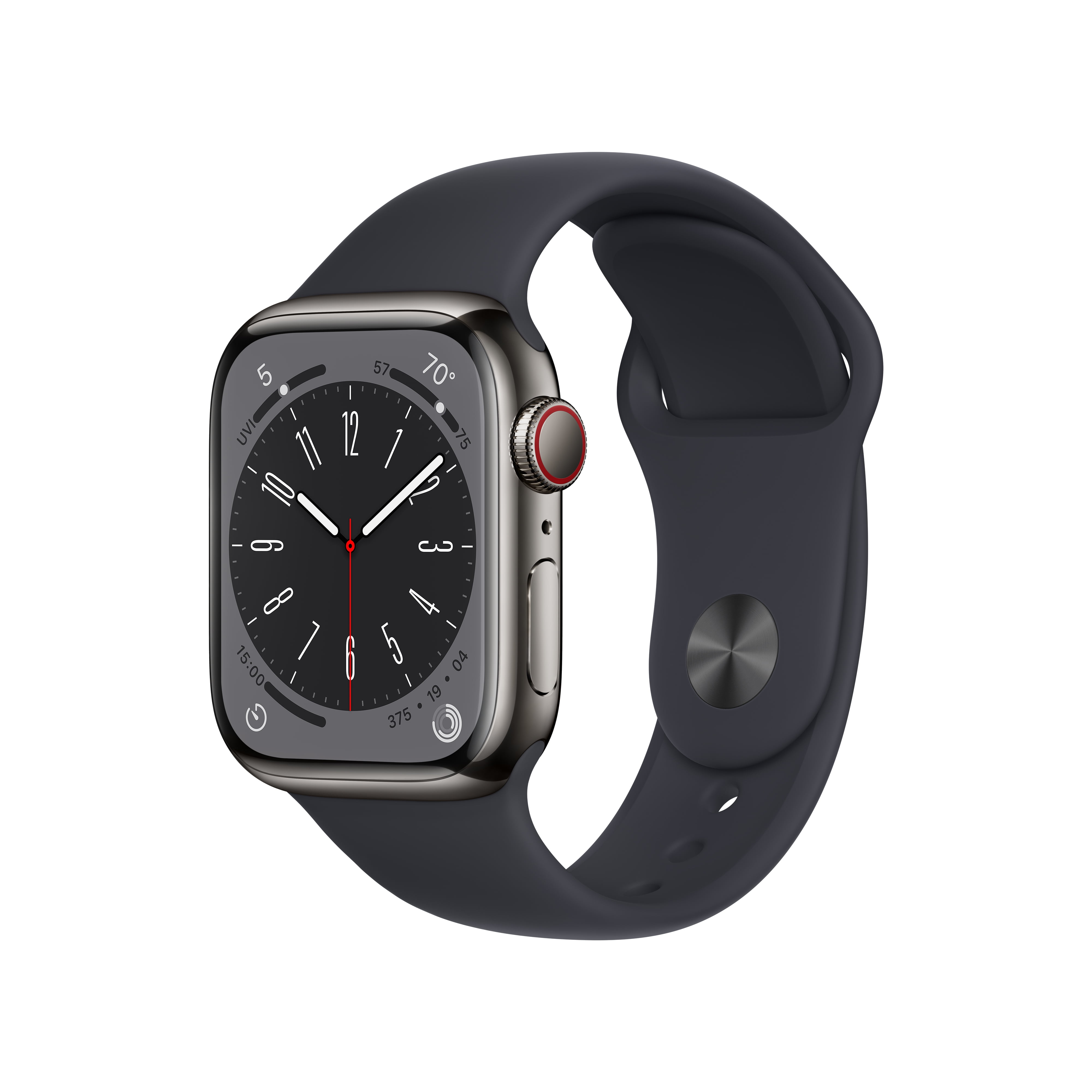Apple Watch Series 8 GPS + Cellular 41mm Graphite Stainless Steel Case with  Midnight Sport Band - S/M