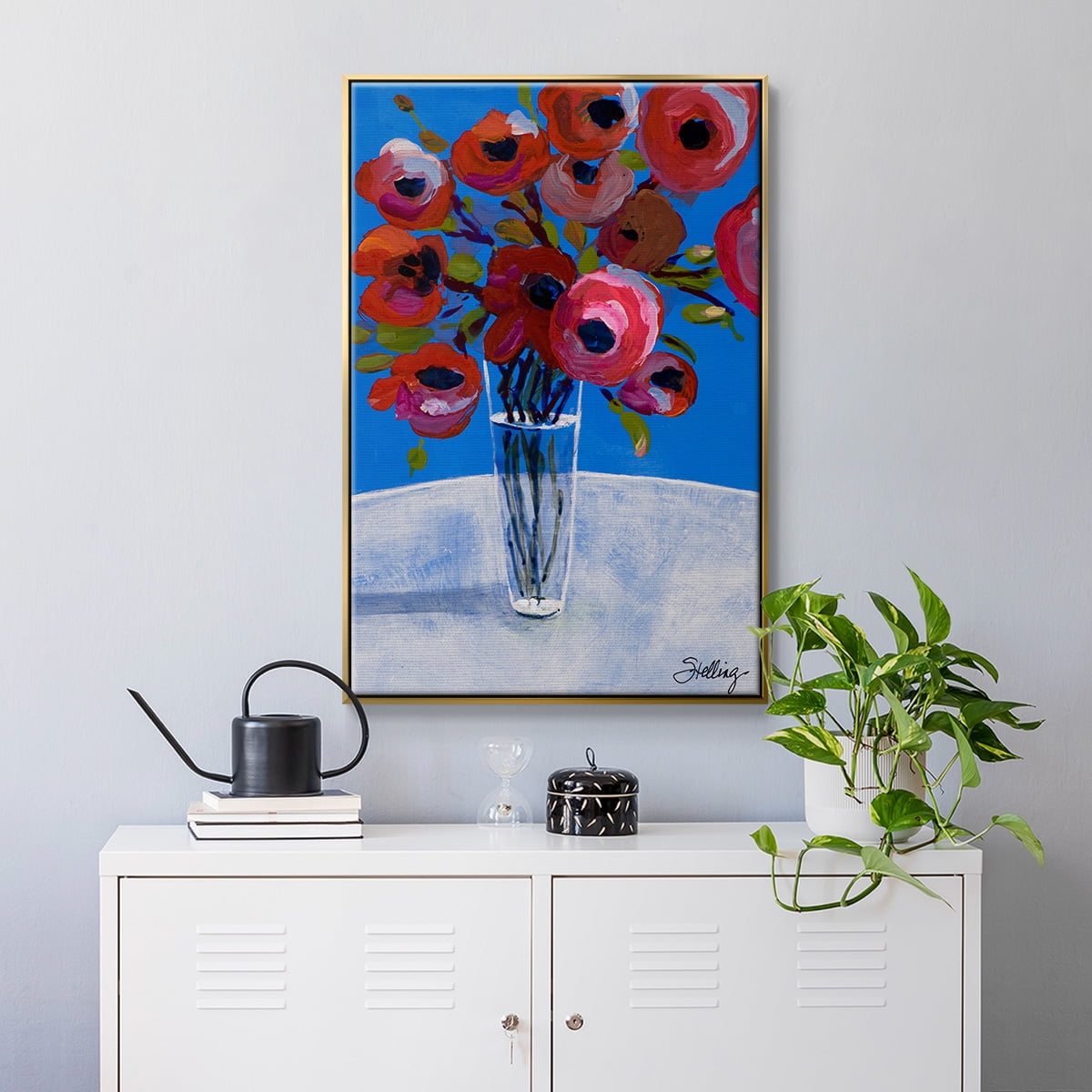 Poppies Framed Premium Gallery Wrapped Canvas - Ready to Hang - 17 x 25 - Gold Floating Frame