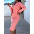 thumbnail image 4 of Women'S Casual 2 Piece Outfit Sleeveless Bodycon Midi Dress and Long Sleeve Jacket Pencil Dress Lounge Sets Pink L, 4 of 5
