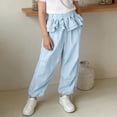 thumbnail image 4 of zbxnLI Girls Casual Pants Elastic Waist Ruffle Wide Leg Pants Fashion Cute Loose Trousers for Kids 2-12 Years, 4 of 8