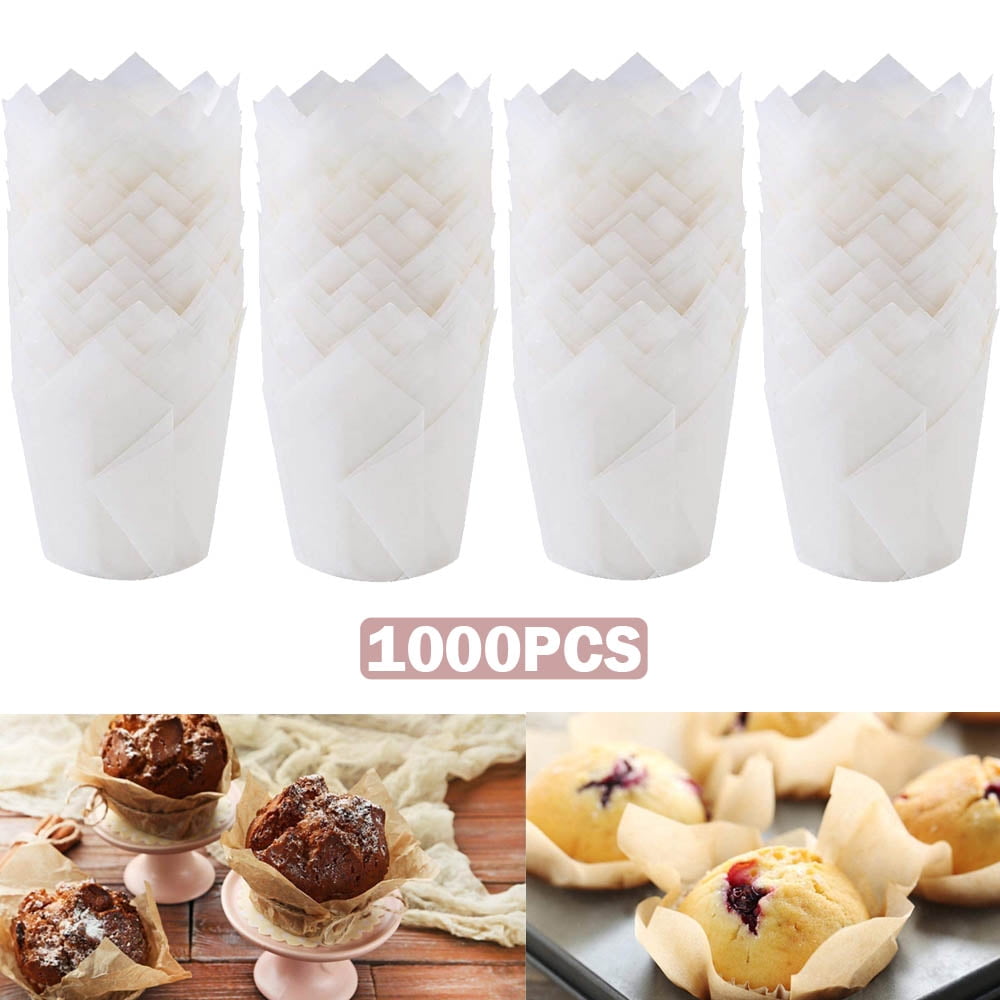 100 Pcs Muffin Case Tulip Cupcake Liners Foil Cupcake Cases Cupcake Muffin Liners Wrappers for Wedding Birthday Party Baby Shower Party Wrapping Cakes Cups Brown 