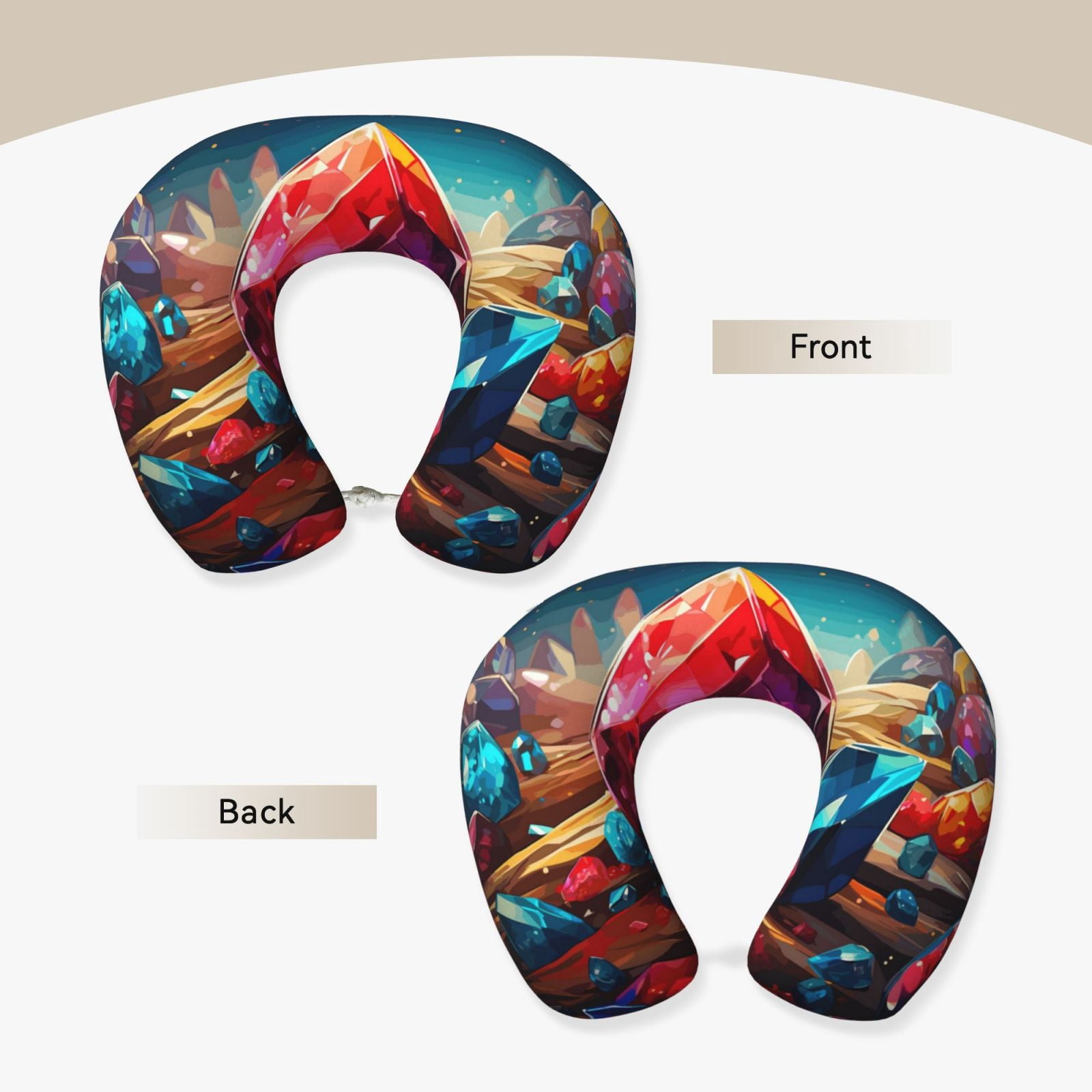 Xecao Colorful Stone World Print Memory Foam Cervical Neck Pillow Versatile U-Shaped Pillows for Home,Office,Camping,Travelling,Soft Washable Cover