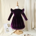 thumbnail image 6 of OBEEII Toddlers Baby Girls Fall Long Sleeve Solid Color Ruffled Velvet Dress Baby Girls Cake Smash Dress Wedding Flower Girl Dress 18-24 Months purple, 6 of 9
