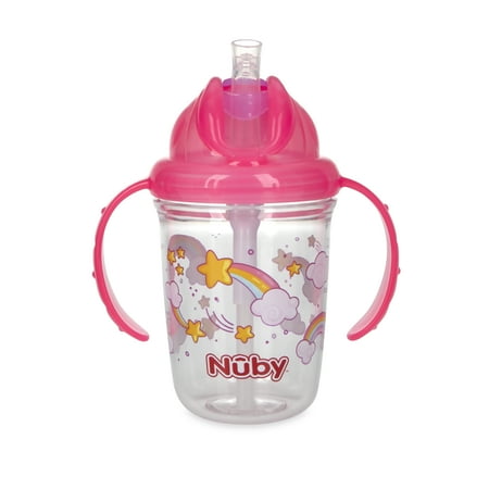 Nuby FlipNSip Silicone Straw Cup with Handles, Pink