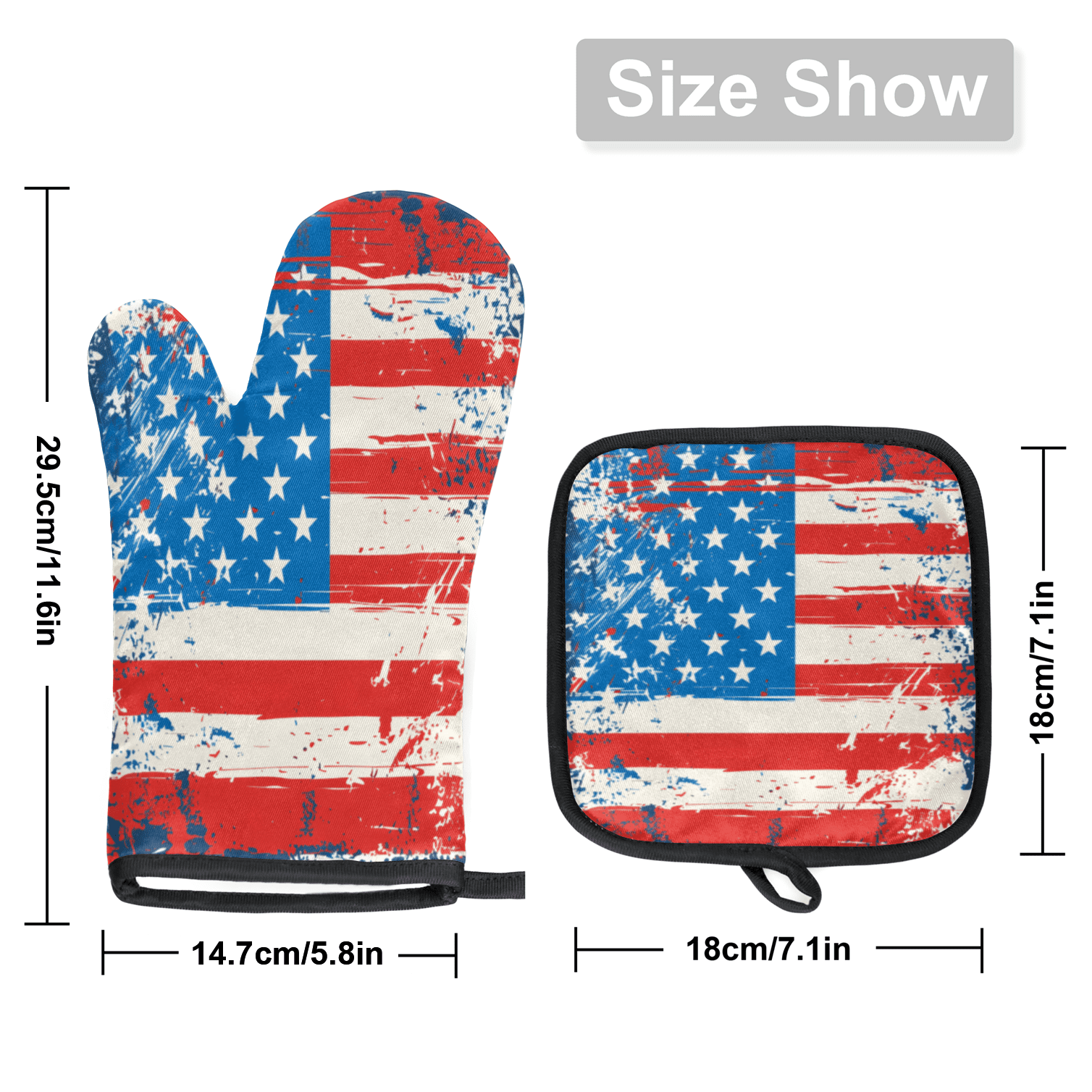 CURLYOOT American Flag Oven Mitts and Pot Holders Sets of 2, Non-Slip Washable 4 of July Independence Day Hot Pads and Oven Gloves for Kitchen Cooking Baking