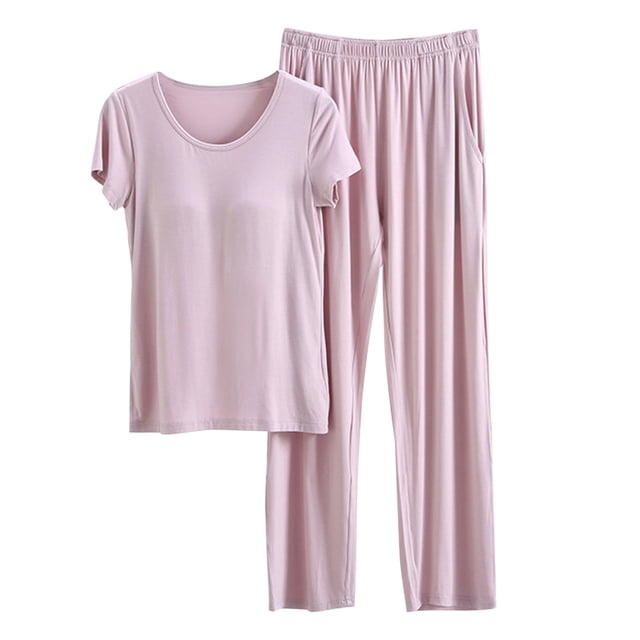PEASKJP Ensemble de Détente 2 Pcs pour Femmes, Pyjama Court en Coton, Rose TG