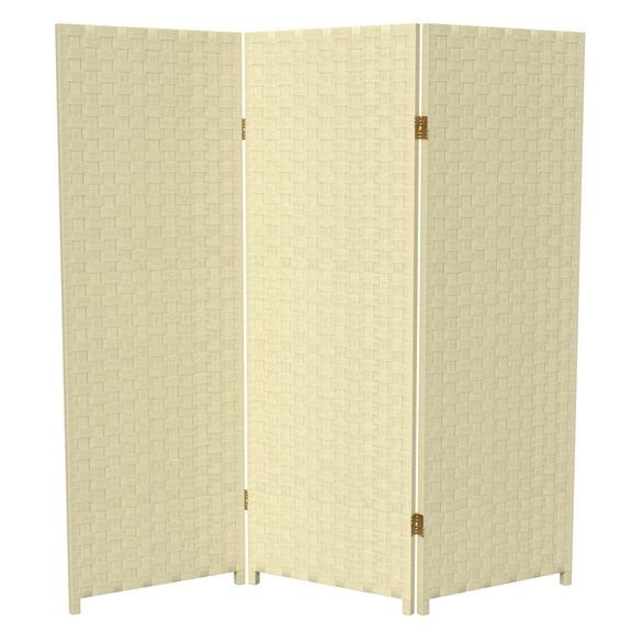 Red Lantern 4 ft. Short Woven Fiber Folding Screen - Cream - 3 Panel