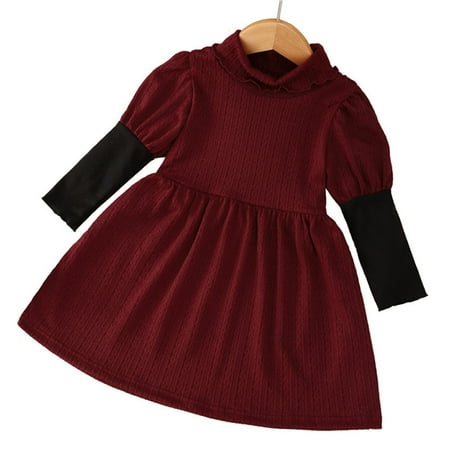 

Baby Kids Toddler Girls Patchwork Spring Winter Long Sleeve Princess Dress Clothes