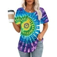 thumbnail image 2 of Womens Tie-Dye T Shirts Summer Fashion Tunic Tops for Leggings Colorful Round Neck Short Sleeve Tee, 2 of 7