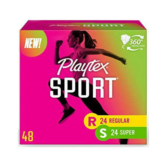 Playtex Sport Tampons Multipack, Regular and Super Absorbency, Unscented, 48 Count