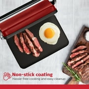 Holstein Housewares 2 Slice Non Stick Griddle, Metallic Red - Stainless Steel Panini Press Electric with Adjustable Temperature Settings and Nonstick Plates