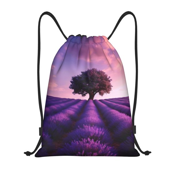 Fotbe Lavender Field Sunset Bolsa Mochila con Cordón Estampada, Bolsa de Gimnasio Deportiva, Bolsa Cinch, Bolsa con Cordón para Hombres y Mujeres-Medium