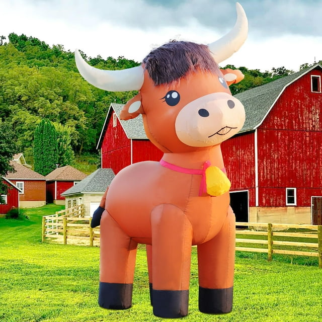 Decoración navideña inflable DomKom de 1,8 m con forma de vaca Highland, LED