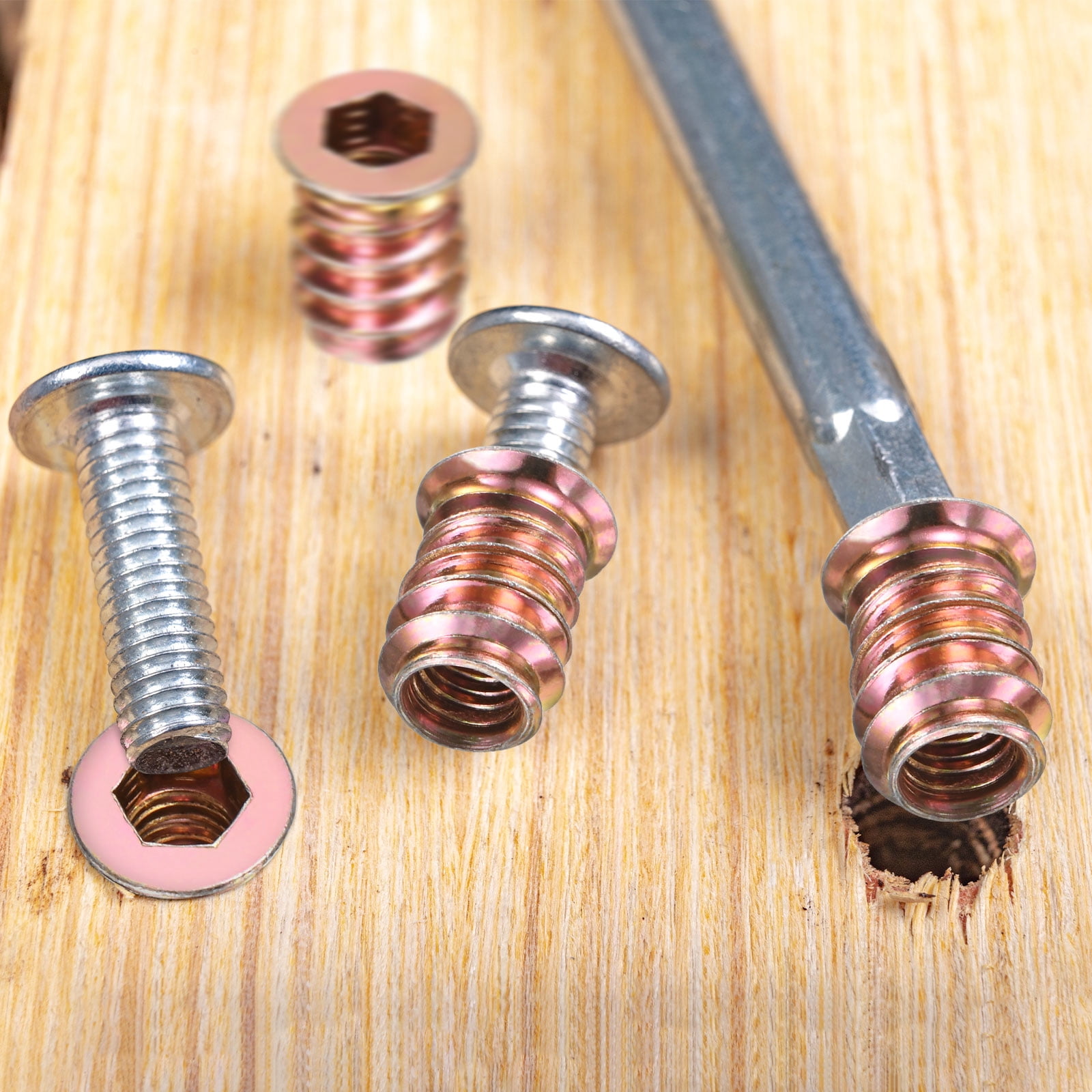 20-Pack Threaded Inserts for Wood, 3/8-16x20mm Hex Drive Threaded Insert Nuts, with a Hex Wrench and Drill Bit [Gold Tone]