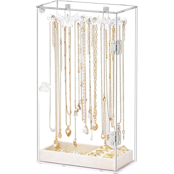 Soporte para Collar de Acr&iacute;lico：Organizador de Collares-Joyero Organizador Giratorio con 24 Ganchos-Joyero Giratorio Transparente De Terciopelo anillos Caja Exhibici&oacute;N