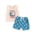 thumbnail image 2 of Aojekbee 4th of July Toddler Boys Outfits Letter/Eagle Print Sleeveless Tank Tops Stars/Checkerboard Print Shorts 2Pcs Clothes Set, 2 of 10