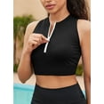 thumbnail image 4 of Sociala Solid Zipper Swim Tops for Womens Racerback Bikini Tops Built-in Bra, 4 of 4