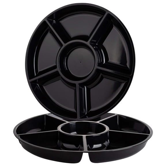 6 Sectional Round Plastic Serving Tray/Platter (2, White)