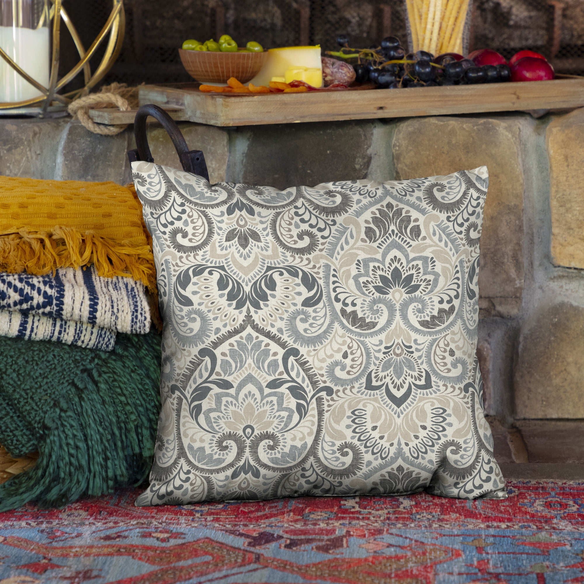 ARDEN Essentials Outdoor Pillow 16 x 16, Neutral Aurora Damask