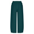 thumbnail image 4 of leijia Cotton Linen Long Pants for Women Elastic Waisted Solid Color Beach Pants Casual Loose Fit Straight Trousers with Pockets, 4 of 8