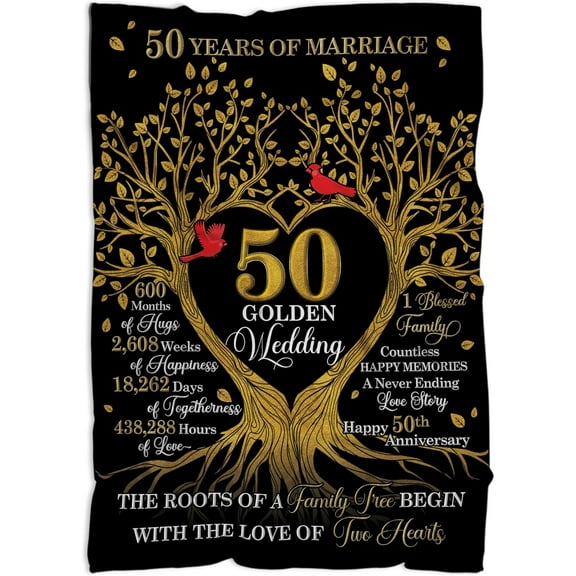 50th Anniversary Blanket Gifts, Gift for 50th Wedding Anniversary, 50 Golden Wedding Anniversary Couple Gifts for Husband Wife Dad Mom Grandparents Blanket Throws , 50 Years of Marriage