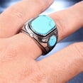 thumbnail image 4 of PAMTIER Men's Stainless Steel Silver Personality Fashion Square Simulation Turquoise Gemstone Ring Princess Cut Simple Vintage Punk Style Size 9, 4 of 6