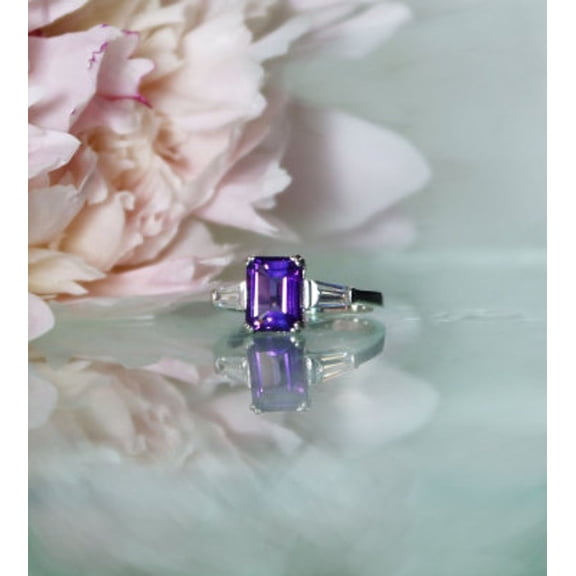 natural amethyst ring purple gemstone promise ring cushion cut February birthstone ring silver ring