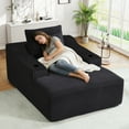 thumbnail image 2 of Muumblus Indoor Chaise Lounge Chair with Cup Holders, No Assembly Required, 67"D Oversized Deep Seat Cloud Couch, Corduroy Boneless Sleeper Sofa Bed for Livng Room, Black, 2 of 11