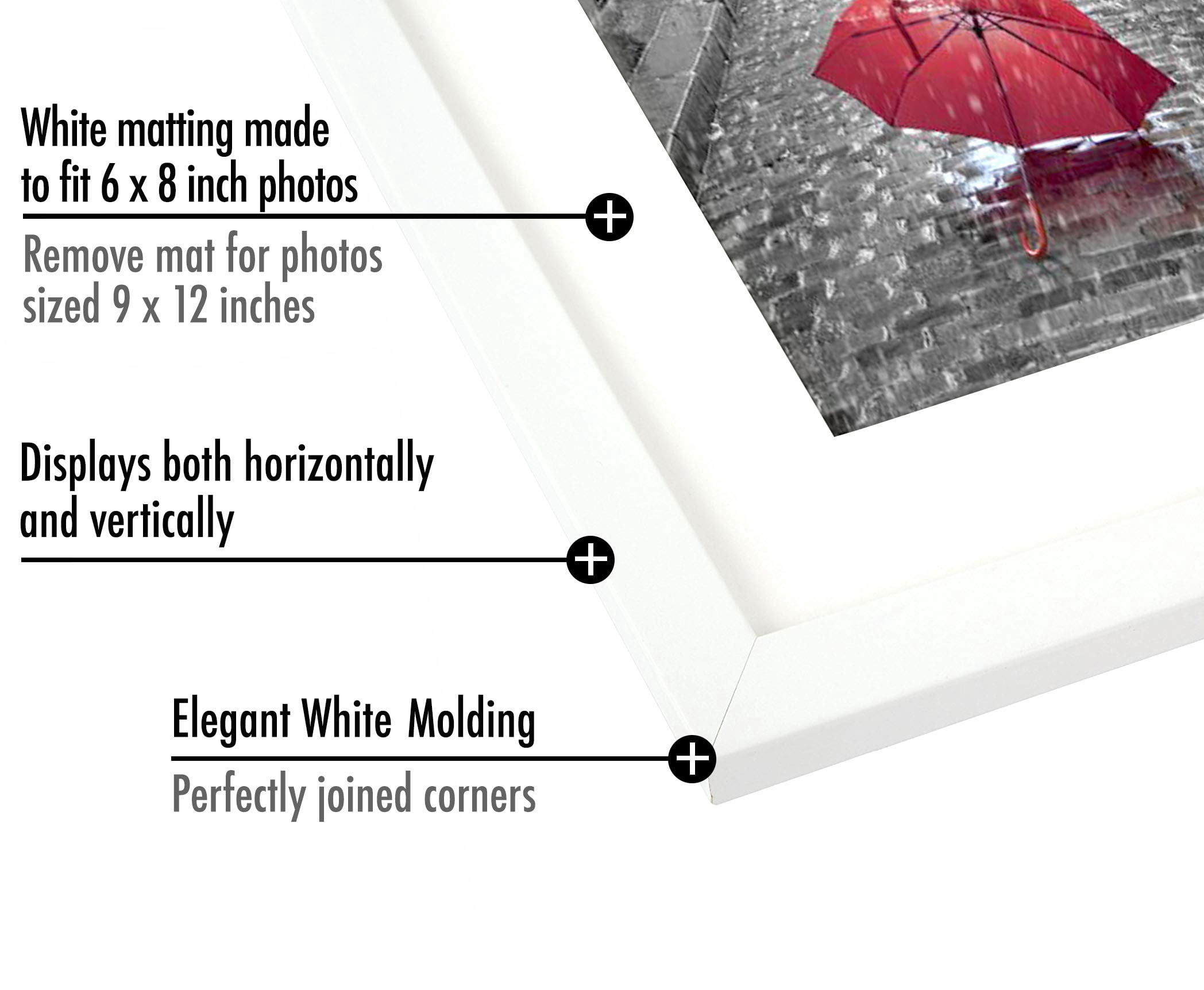 Americanflat 9x12 Picture Frame in White - Displays 6x8 With Mat and 9x12 Without Mat - Composite Wood with Shatter Resistant Glass - Horizontal and Vertical Formats for Wall