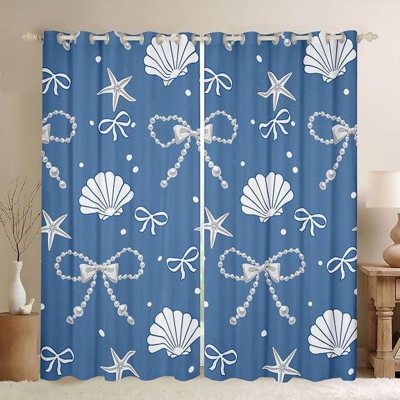 Manfei 3D Cartoon Shell Print Blackout Curtains,Ribbon Dreamy Bowtie Window Curtains Pack of 2 (38x45 Each)