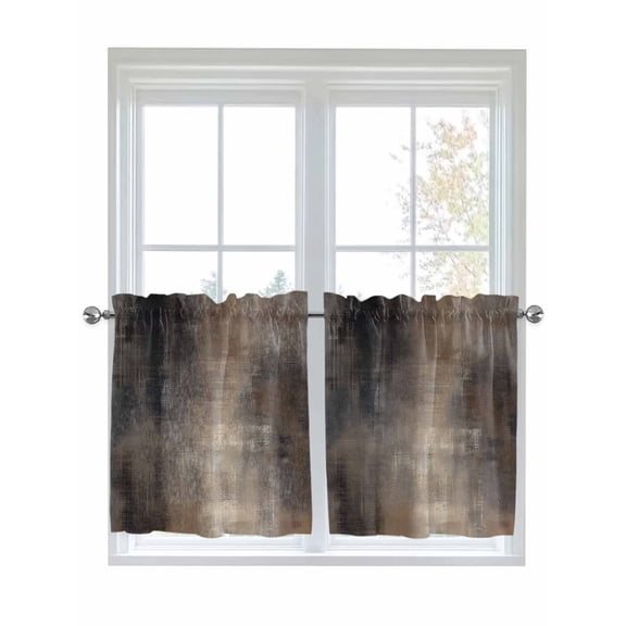 Half Window Curtains 24 Inches Long, Brown Window Treatment Curtain Drapes, Modern Abstract Art Ombre Oil Painting Short Curtains Tiers for Kitchen Over Sink, 27.5"x24", 2 Panels