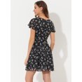thumbnail image 4 of Vestido De Gasa Con Cuello En V Y Manga Con Volantes Florales Para Mujer Negros XS, 4 of 6