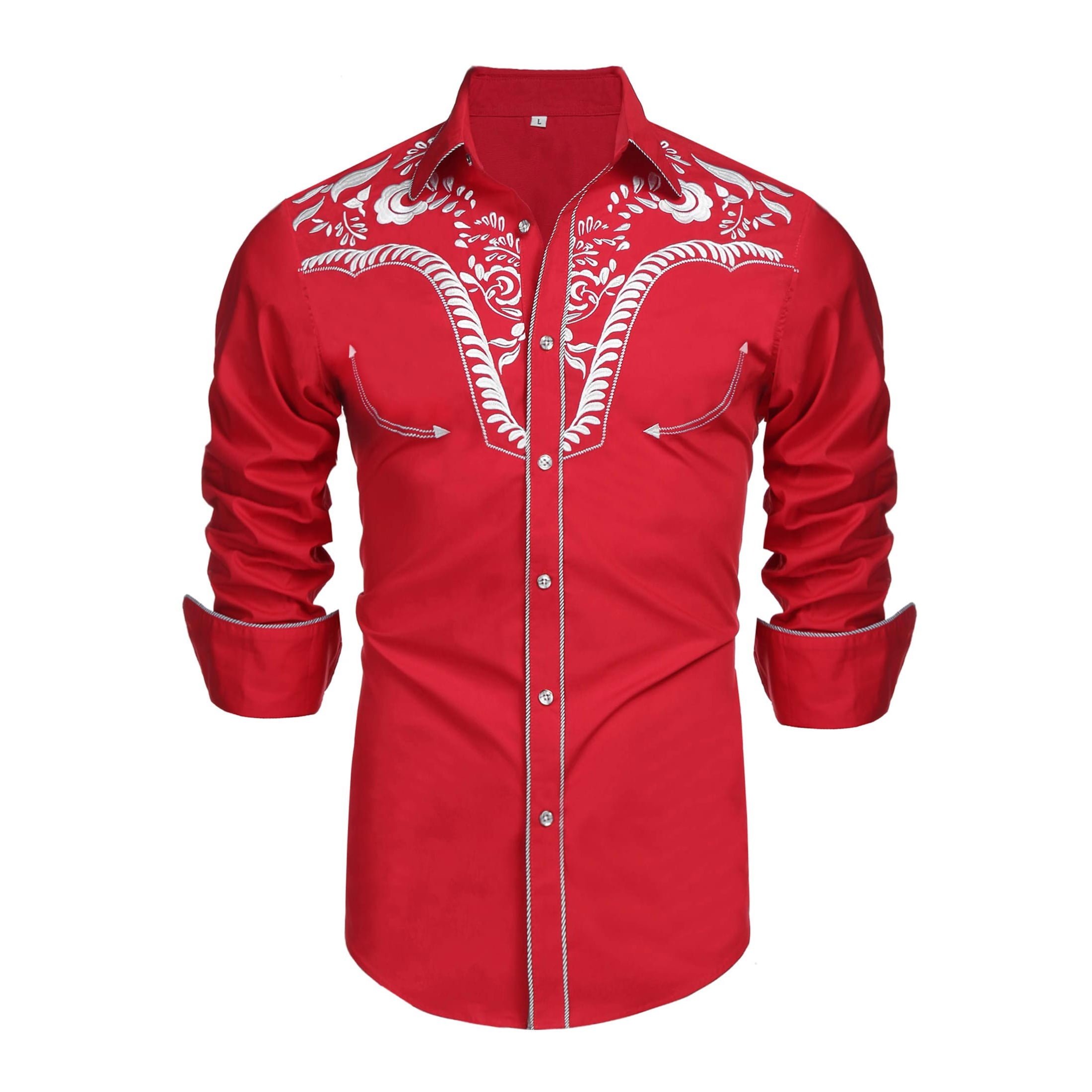 Daupanzees Men's Long Sleeve Embroidered Shirts Slim Fit Casual Button ...